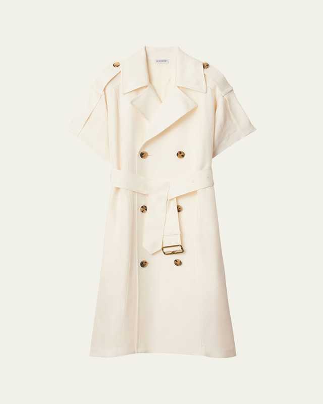 Short-Sleeve Belted Trench Dress